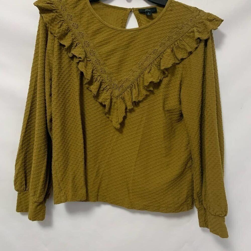 J.CREW HONEY COMB RUFFLE TRIM KNIT TOP SIZE S - Picture 2 of 6